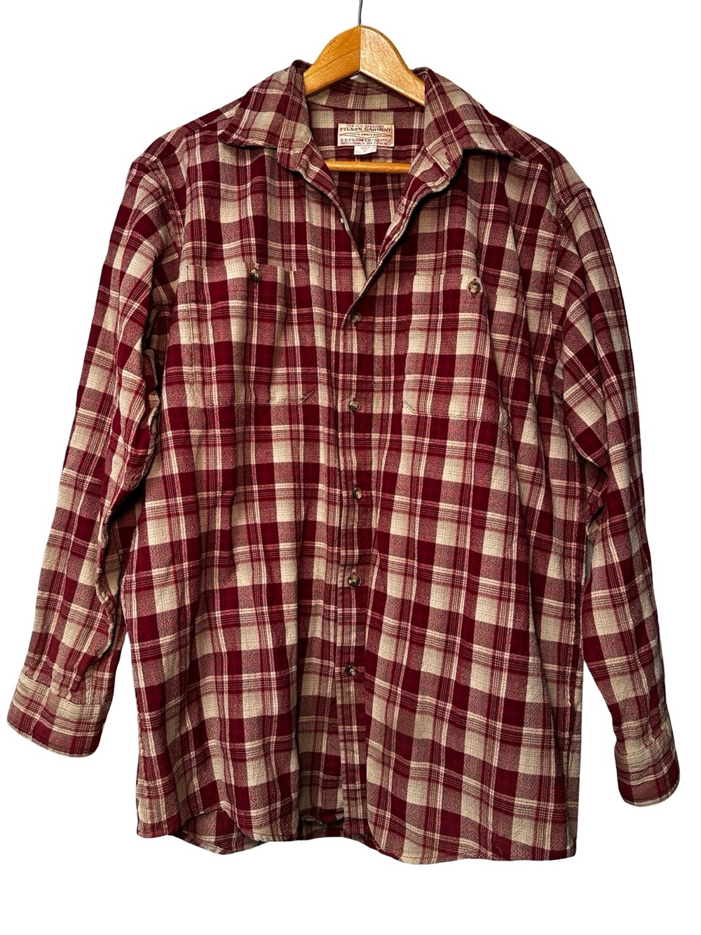 Vintage C.C. Filson Co. 100% Virgin Wool Plaid Flannel Shirt Made in USA Size L